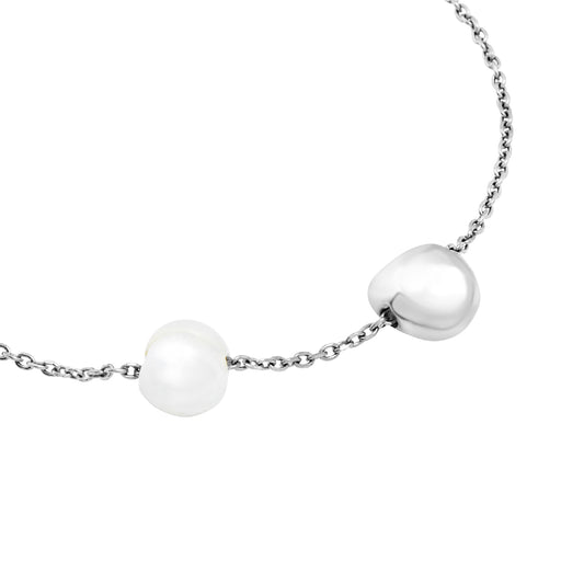 Bracciale donna Breil B Rocks in acciaio con boule centrale e perla d'acqua dolce laterale Regolabile 15-21 cm