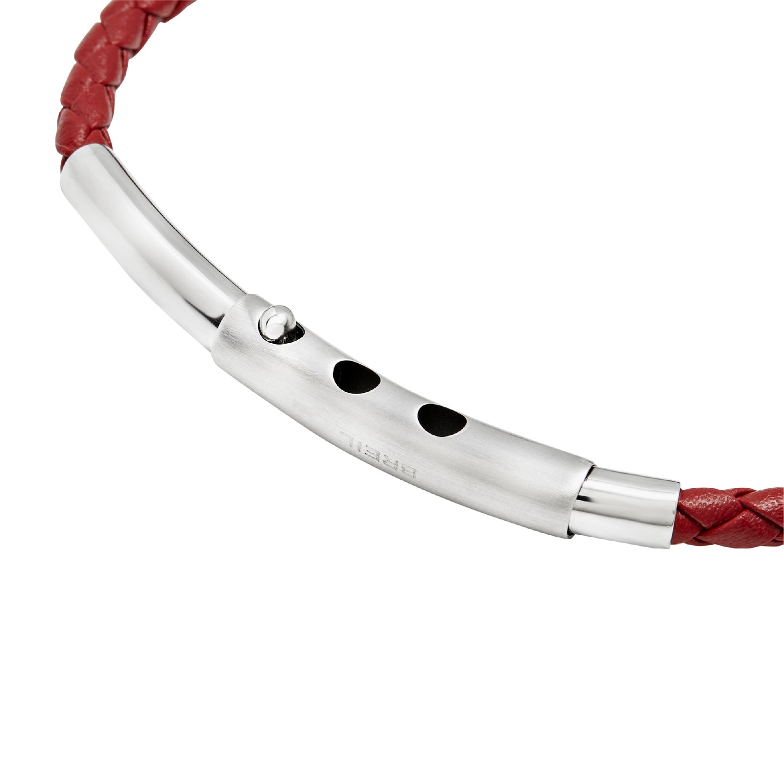 Bracciale uomo Breil Wanderlust in pelle intracciata color borgogna e cinque elementi centrali in acciaio Regolabile 20,5-22,5 cm