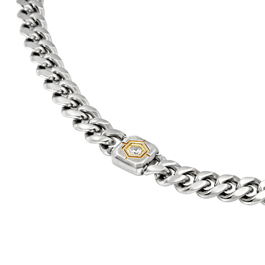 Collana uomo Breil Crossroad catena in acciaio con elemento centrale bicolore e zircone MISURA UNICA