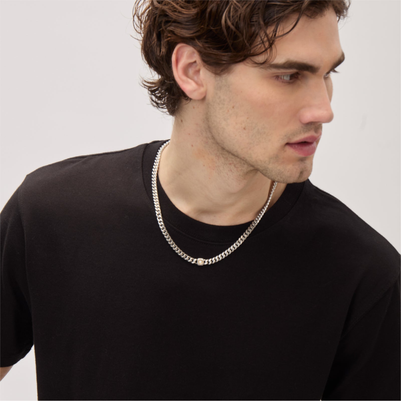 Collana uomo Breil Crossroad catena in acciaio con elemento centrale bicolore e zircone MISURA UNICA