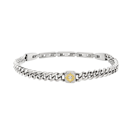 Bracciale uomo Breil Crossroad a catena in acciaio con elemento centrale bicolore e zircone Regolabile 17-22 cm