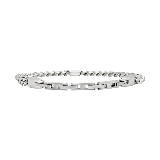 Bracciale uomo Breil Crossroad a catena in acciaio con elemento centrale bicolore e zircone Regolabile 17-22 cm