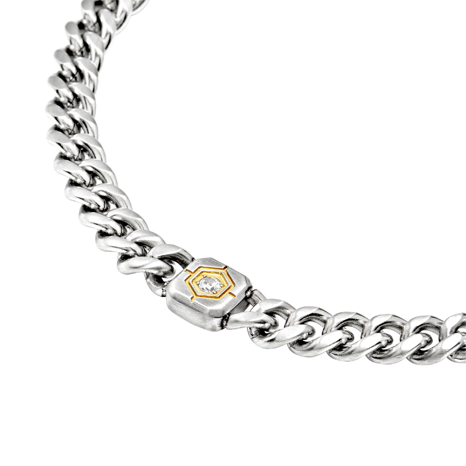 Bracciale uomo Breil Crossroad a catena in acciaio con elemento centrale bicolore e zircone Regolabile 17-22 cm