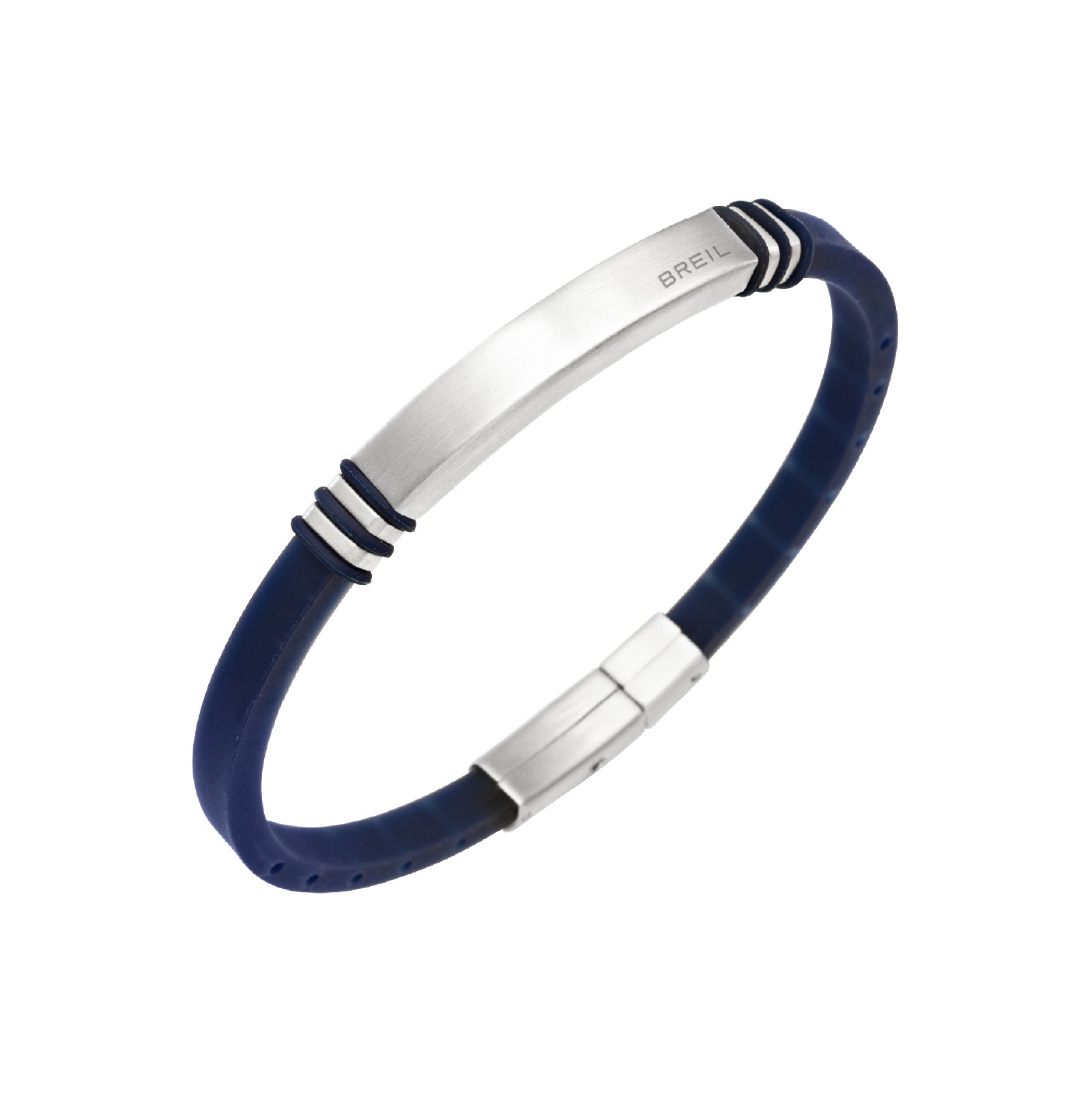 Bracciale da uoimo Breil in acciaio satinato e silicone blu Regolabile 17-22 cm