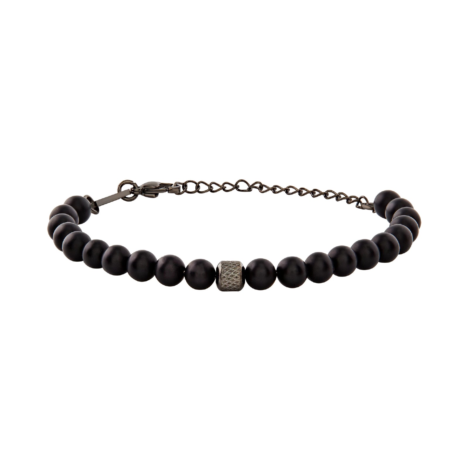 Bracciale uomo Breil Wild con sfere di agata nera opaca e centrale in acciaio Regolabile 17-22 cm