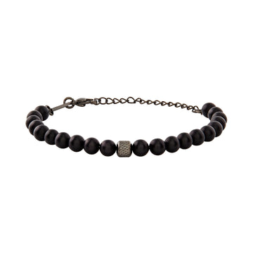 Bracciale uomo Breil Wild con sfere di agata nera opaca e centrale in acciaio Regolabile 17-22 cm