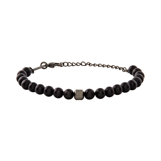 Bracciale uomo Breil Wild con sfere di agata nera opaca e centrale in acciaio Regolabile 17-22 cm