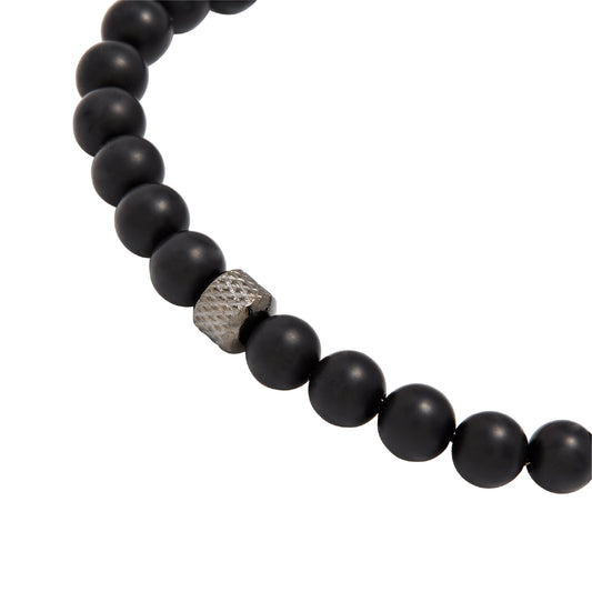 Bracciale uomo Breil Wild con sfere di agata nera opaca e centrale in acciaio Regolabile 17-22 cm