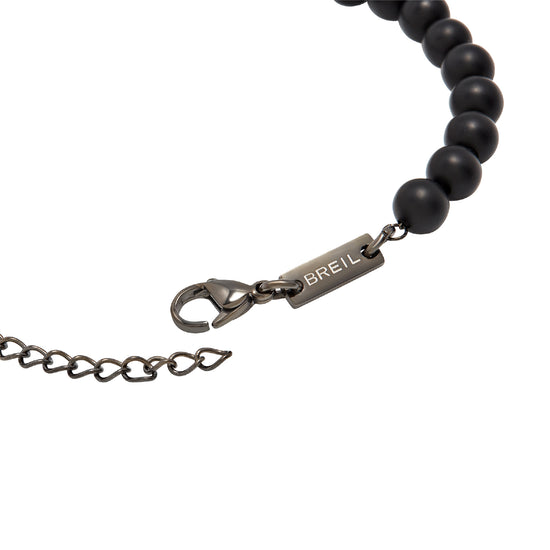 Bracciale uomo Breil Wild con sfere di agata nera opaca e centrale in acciaio Regolabile 17-22 cm