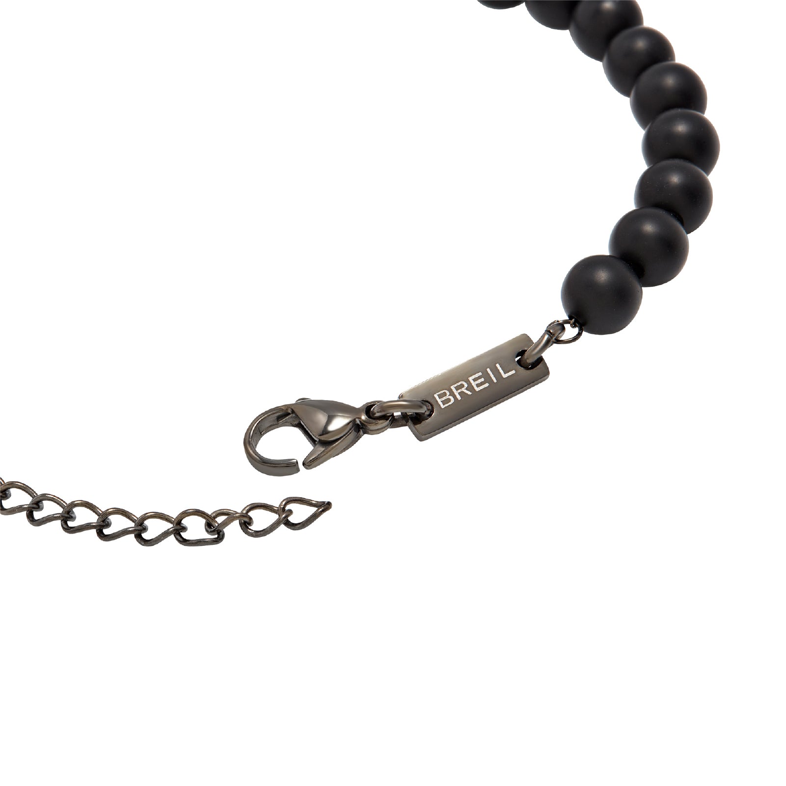 Bracciale uomo Breil Wild con sfere di agata nera opaca e centrale in acciaio Regolabile 17-22 cm