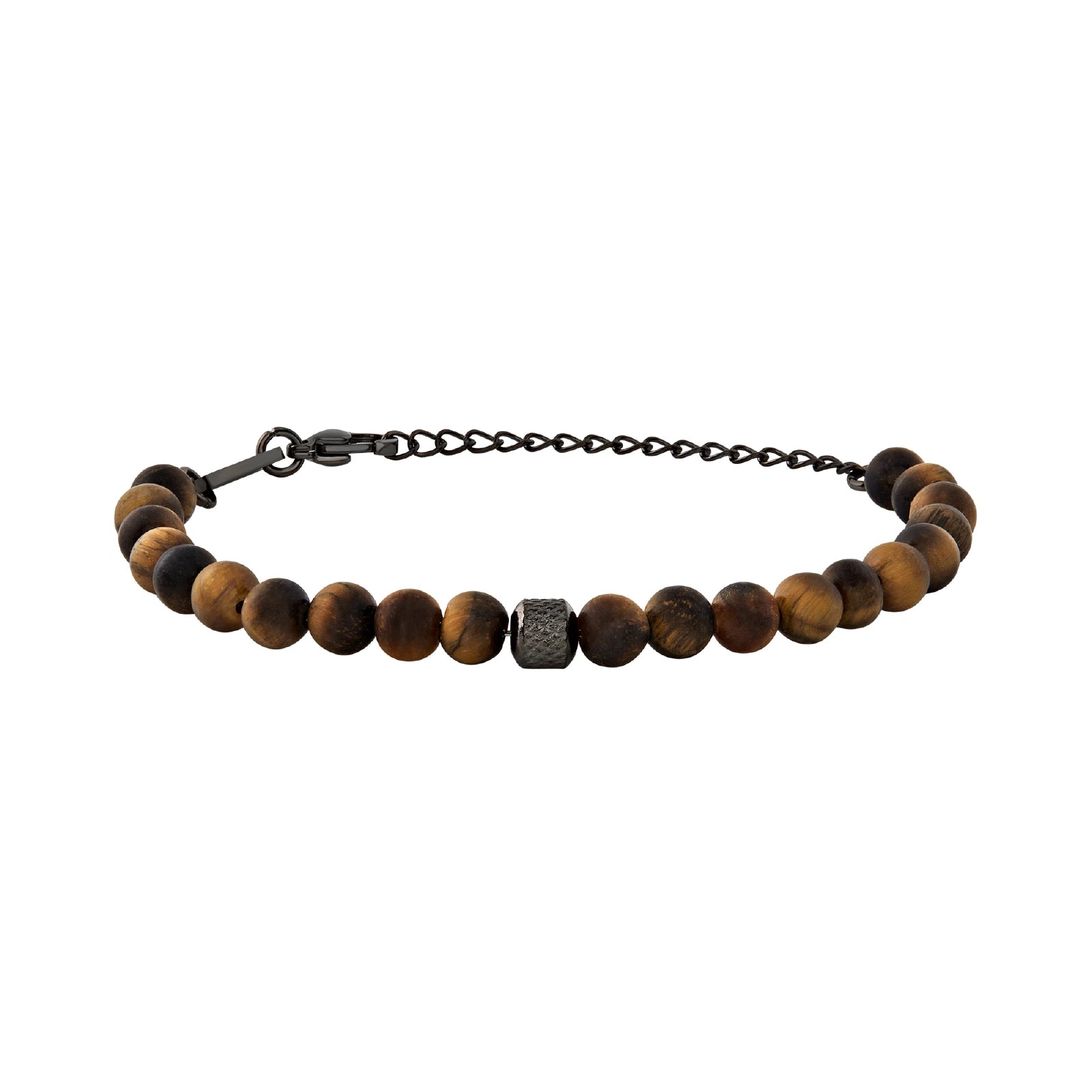 Bracciale uomo Breil Wild con sfere in occhio di tigre opaca e centrale in acciaio Regolabile 17-22 cm
