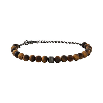 Bracciale uomo Breil Wild con sfere in occhio di tigre opaca e centrale in acciaio Regolabile 17-22 cm
