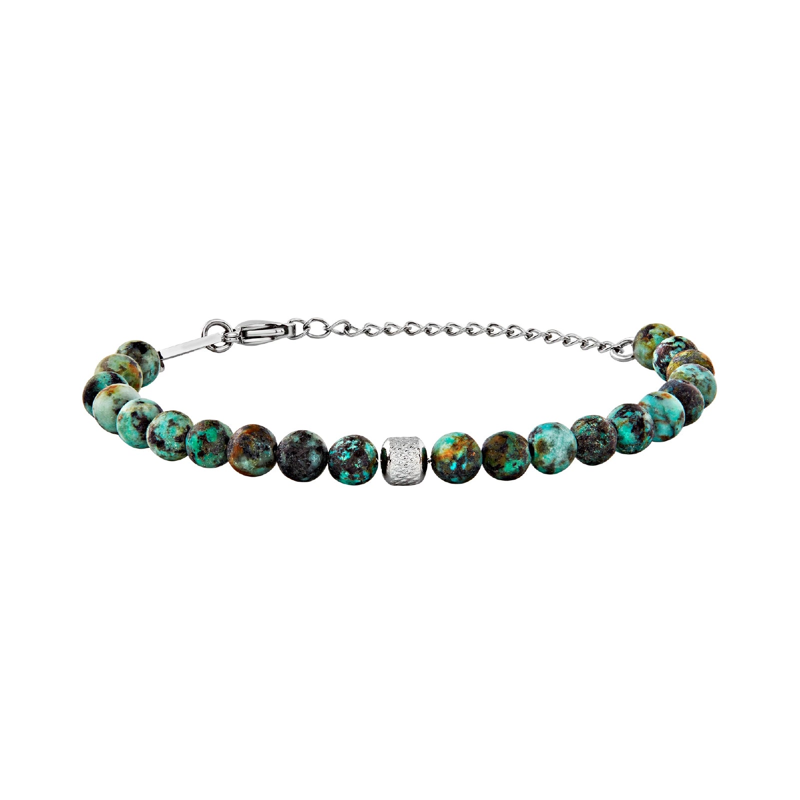 Bracciale uomo Breil Wild con sfere in turchese africano opaco e centrale in acciaio Regolabile 17-22 cm