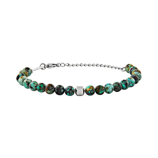 Bracciale uomo Breil Wild con sfere in turchese africano opaco e centrale in acciaio Regolabile 17-22 cm