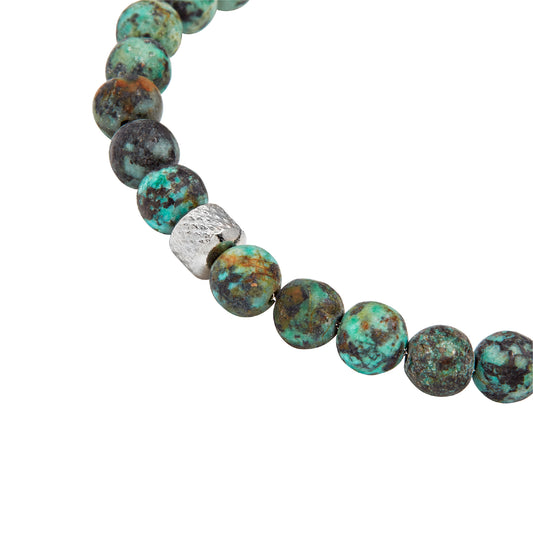 Bracciale uomo Breil Wild con sfere in turchese africano opaco e centrale in acciaio Regolabile 17-22 cm