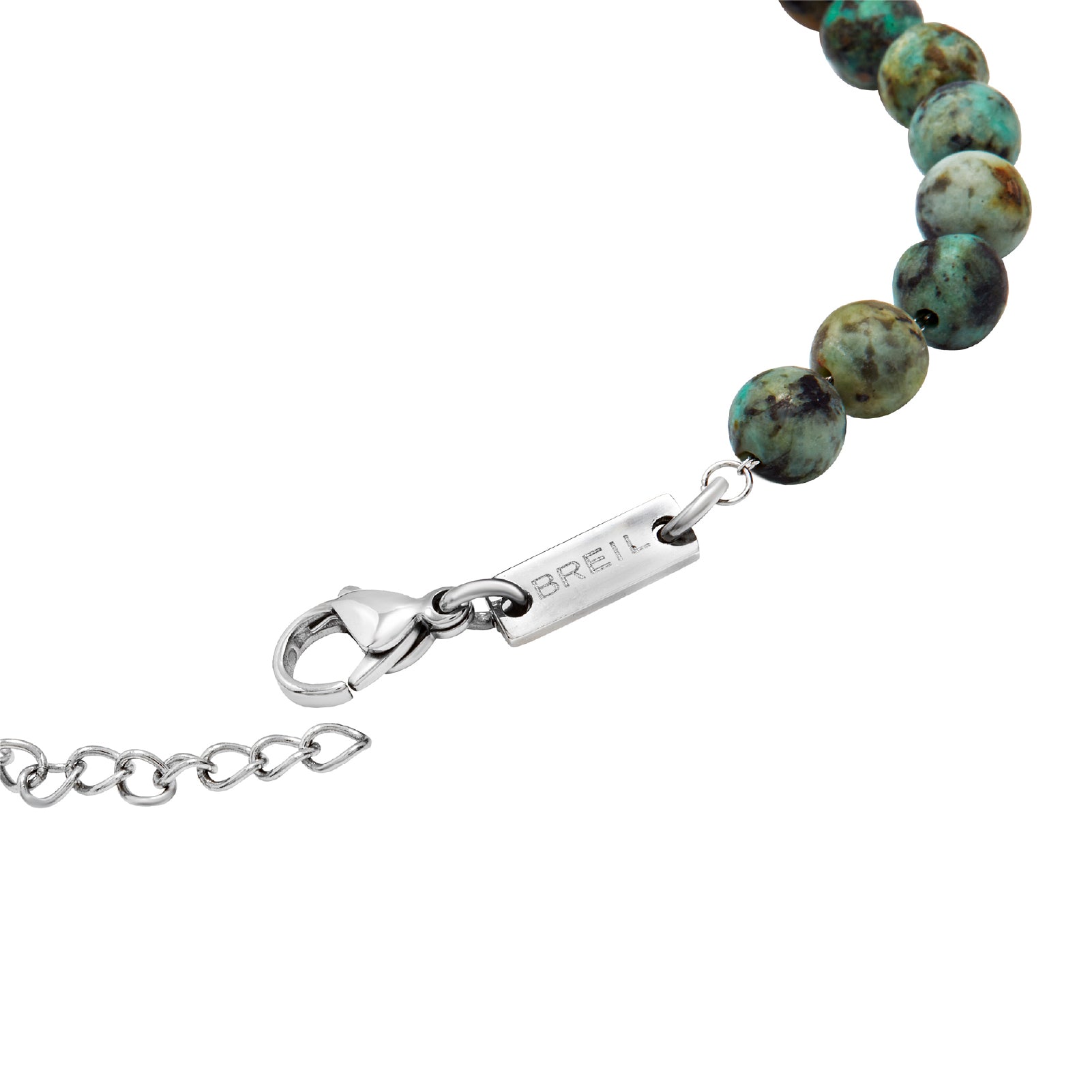 Bracciale uomo Breil Wild con sfere in turchese africano opaco e centrale in acciaio Regolabile 17-22 cm