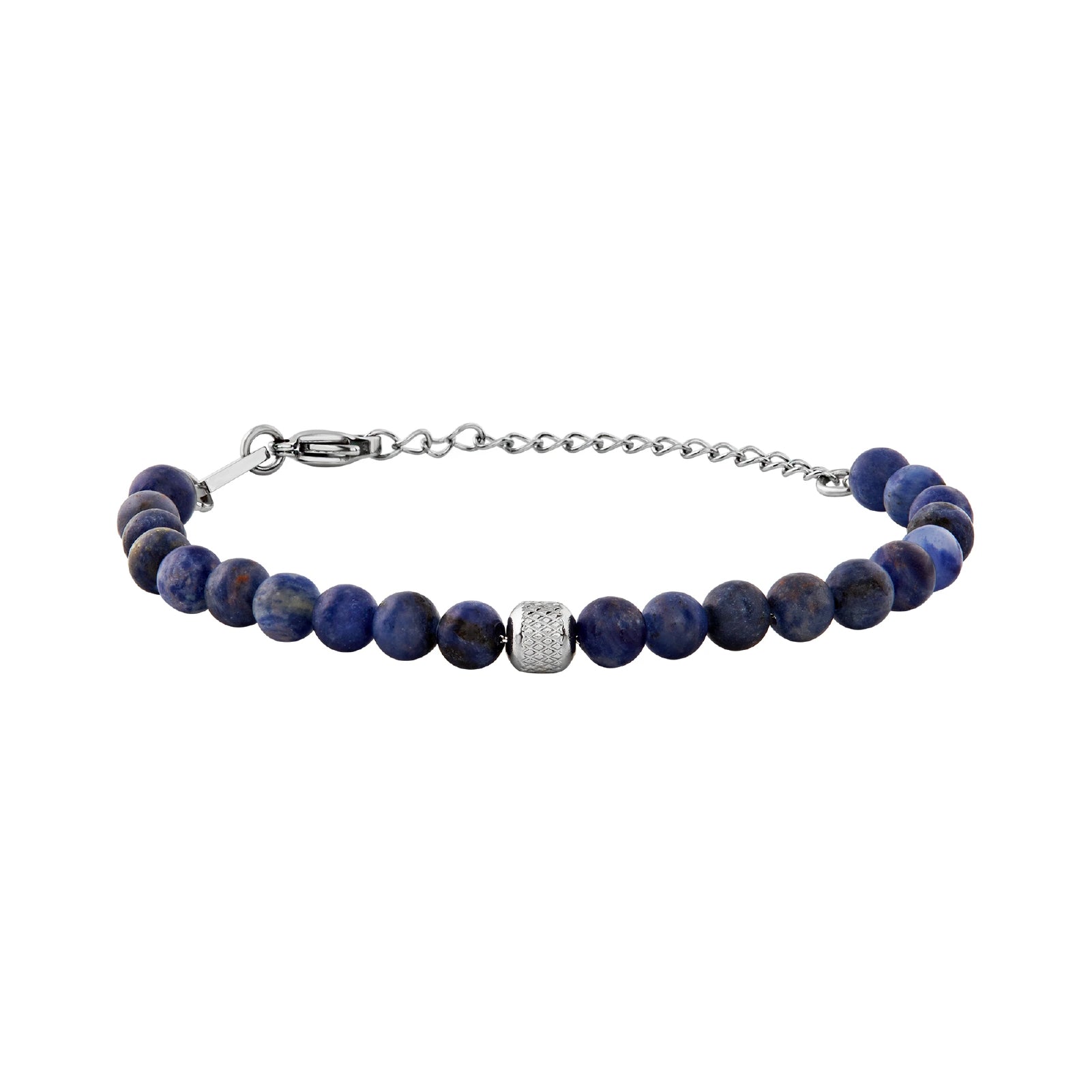Bracciale uomo Breil Wild con sfere in sodalite blu opaca e centrale in acciaio Regolabile 17-22 cm