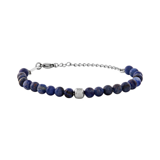 Bracciale uomo Breil Wild con sfere in sodalite blu opaca e centrale in acciaio Regolabile 17-22 cm