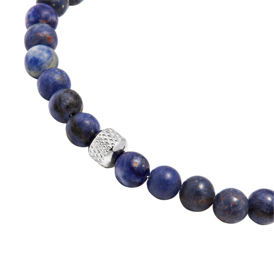 Bracciale uomo Breil Wild con sfere in sodalite blu opaca e centrale in acciaio Regolabile 17-22 cm