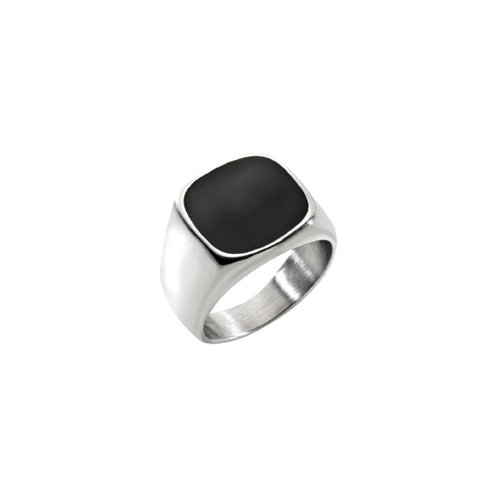 Anello chevalier da uomo Breil in aciaio con elemento nero 23