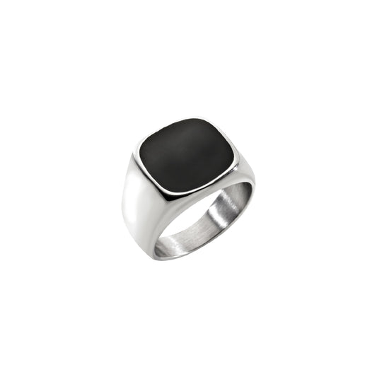 Anello chevalier da uomo Breil in aciaio con elemento nero 23