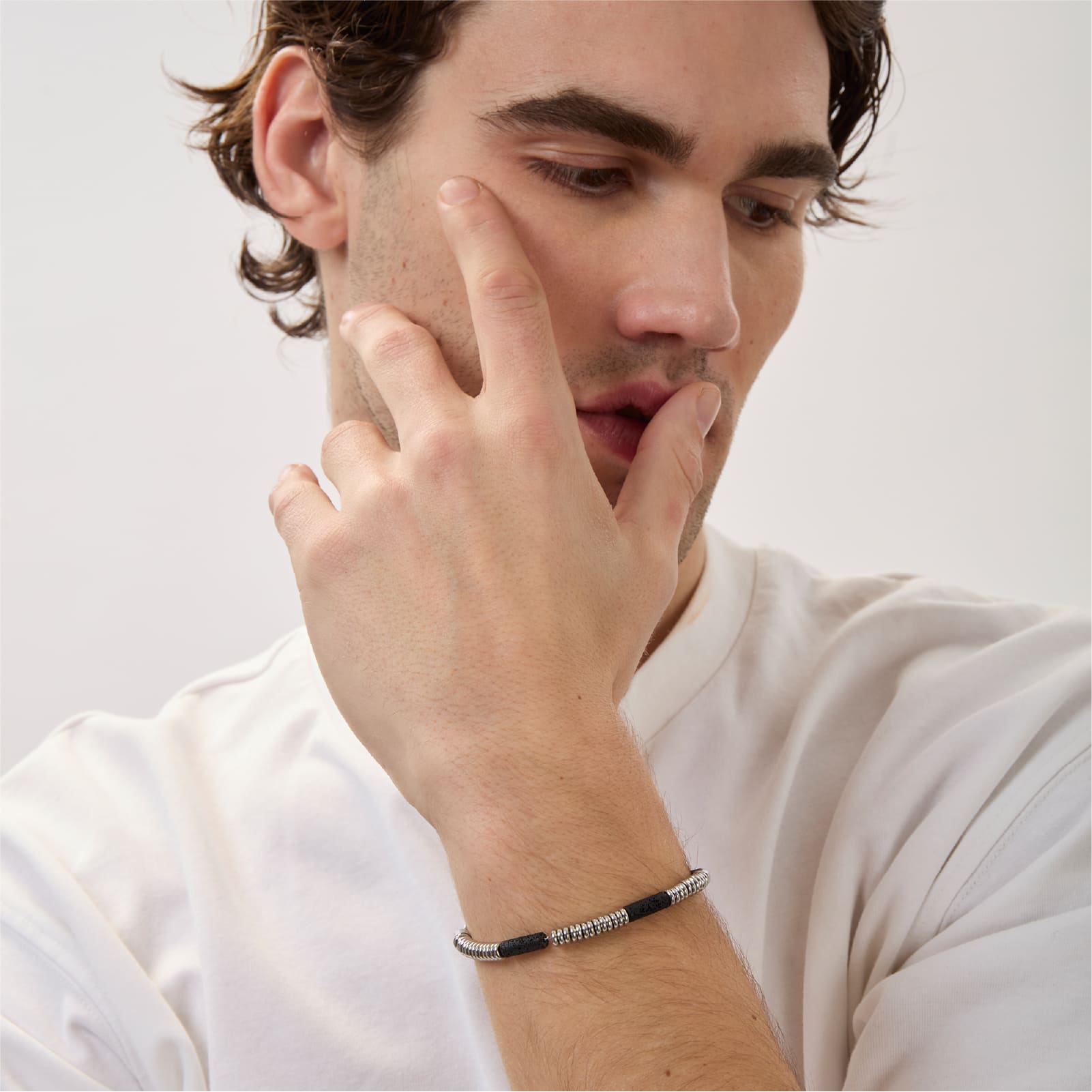 Bracciale da uomo con pietre di lava Breil in acciaio