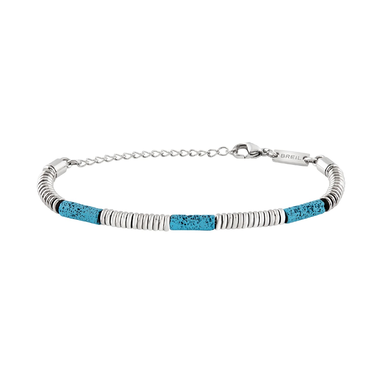 Bracciale uomo con pietre di lava blu Breil in acciaio Regolabile 17-22 cm
