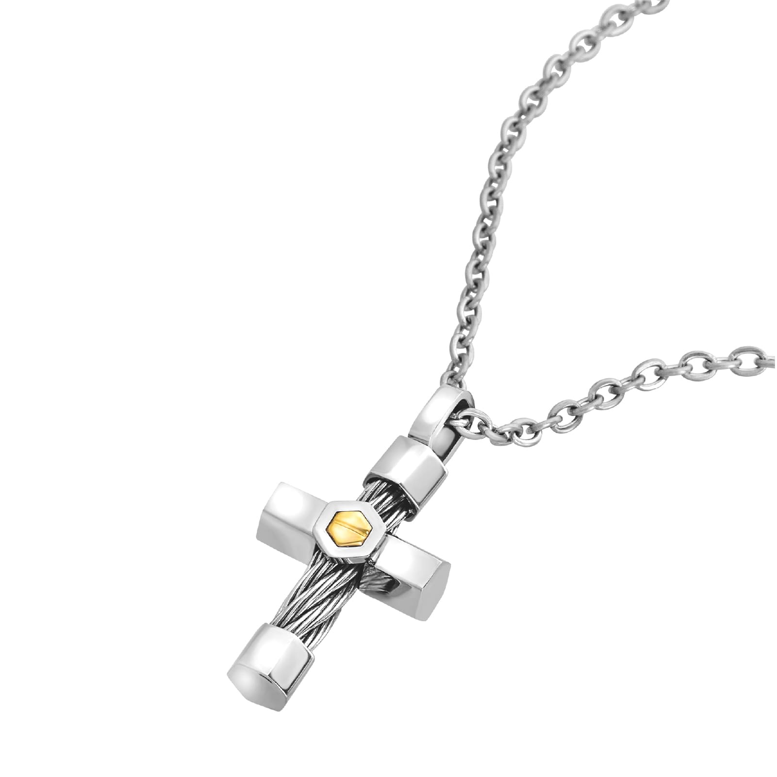 Collana Breil 9K Loop in acciaio e oro 9K croce pendente MISURA UNICA