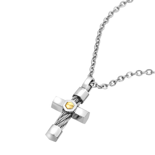 Collana Breil 9K Loop in acciaio e oro 9K croce pendente MISURA UNICA