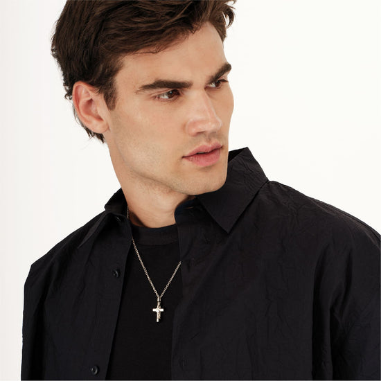 Collana Breil 9K Loop in acciaio e oro 9K croce pendente MISURA UNICA