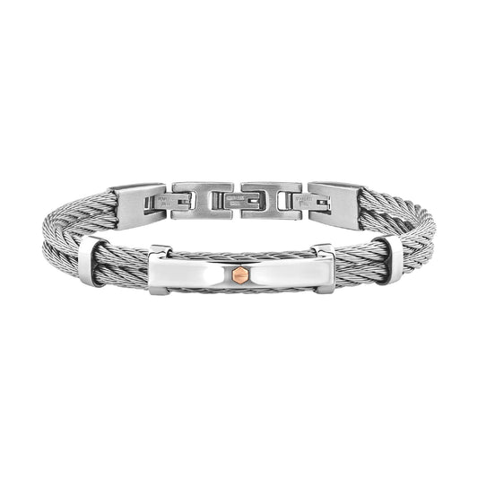 Bracciale Breil 9K Loop da uomo in acciaio e vite in oro 9K Regolabile 17,5-20,3 cm
