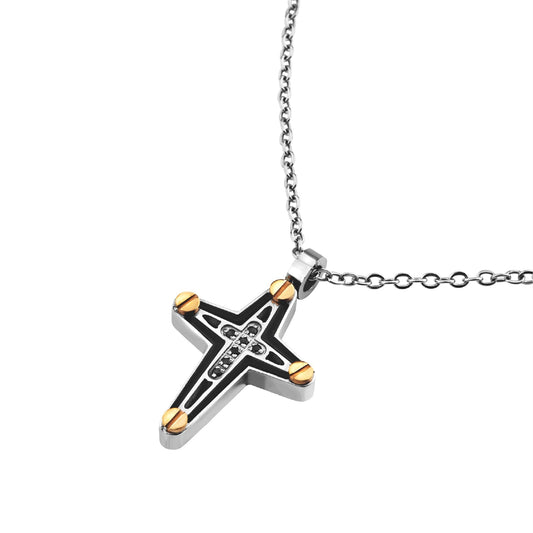 Collana Breil in acciaio smaltato croce pendente e zirconi MISURA UNICA