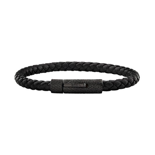Bracciale Breil Leather Bloom uomo in pelle intrecciata nera 19 cm