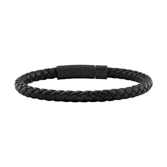 Bracciale Breil Leather Bloom uomo in pelle intrecciata nera 19 cm