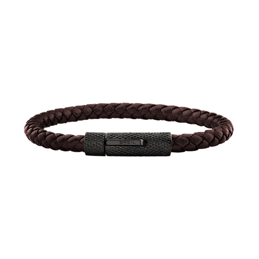 Bracciale Breil Leather Bloom in pelle intrecciata marrone 19 cm