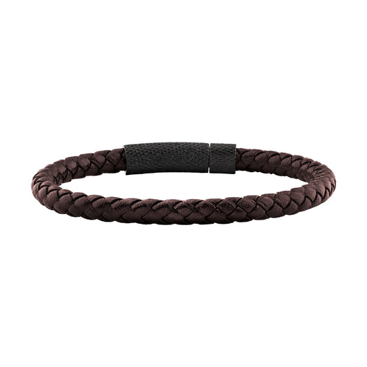 Bracciale Breil Leather Bloom in pelle intrecciata marrone 19 cm