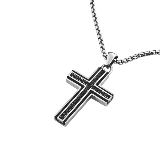 Collana Breil Steel & Spark in acciaio croce con zirconi neri MISURA UNICA