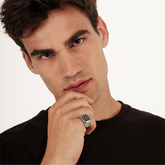 Anello Breil Steel & Spark da uomo acciaio con zirconi neri 23