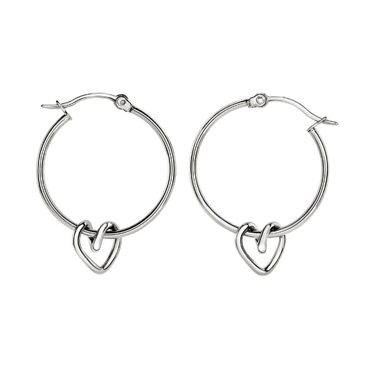 Orecchini a cerchio Breil in argento con cuore in acciaio MISURA UNICA