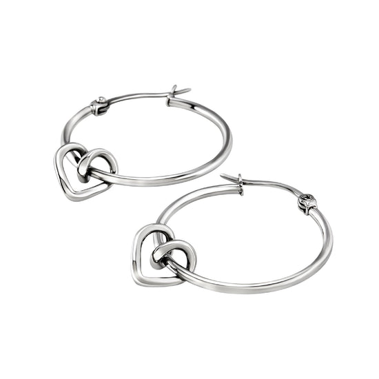 Orecchini a cerchio Breil in argento con cuore in acciaio MISURA UNICA