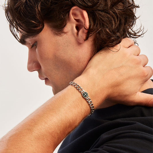 Bracciale Breil Dock in acciaio e cerchio centrale con croce Regolabile 17-22 cm
