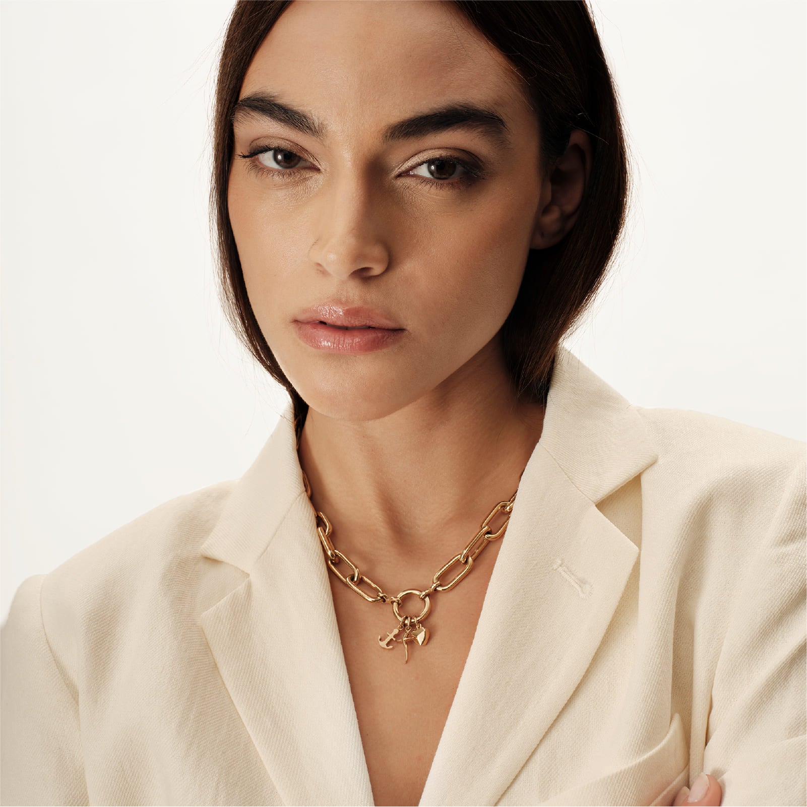 Collana catena Breil in acciaio dorato con tre charms MISURA UNICA