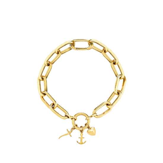 Bracciale catena Breil in acciaio dorato con tre charms 22,5 cm