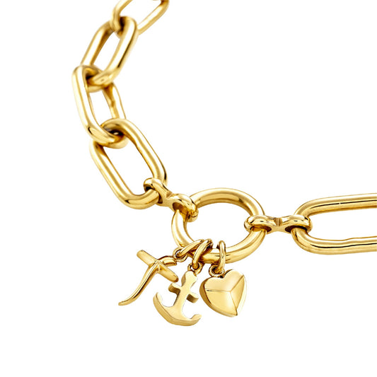 Bracciale catena Breil in acciaio dorato con tre charms 22,5 cm
