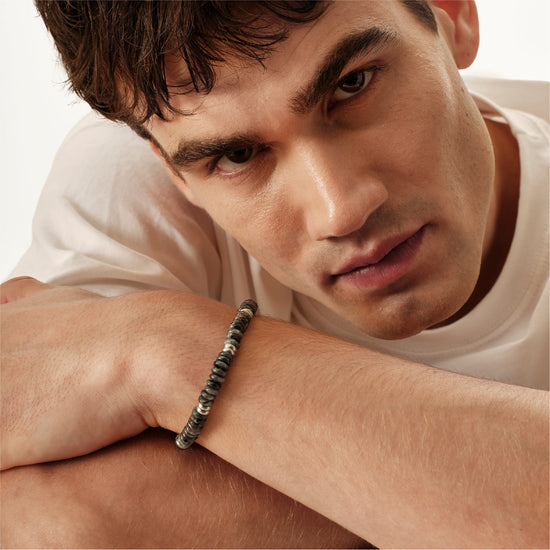 Bracciale catena Briel con dischi in acciaio e pietre grigie 22 cm