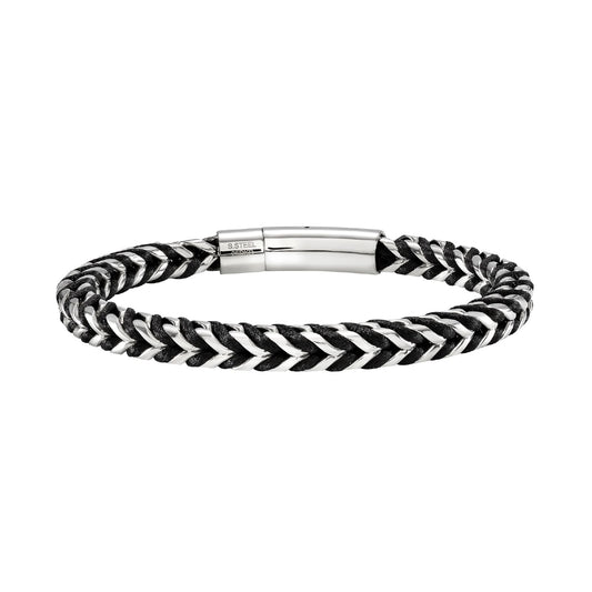 Bracciale catena Briel in acciaio lucido con intreccio nero 20 cm
