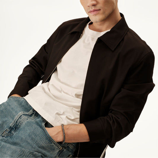 Bracciale catena Briel in acciaio lucido con intreccio nero 20 cm