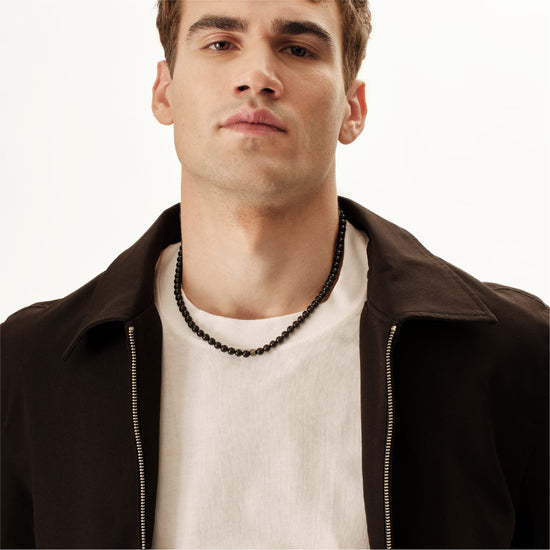 Collana catena Breil in acciaio con pietre nere da uomo MISURA UNICA