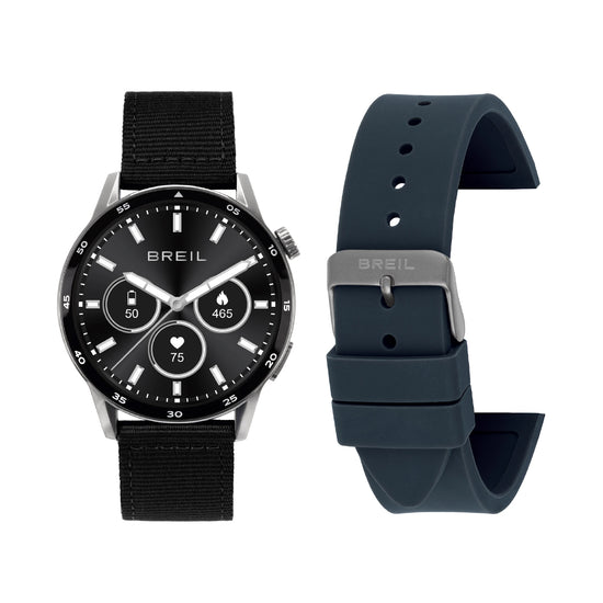 Smartwatch Breil cassa nera con doppio cinturino blu e nero MISURA UNICA