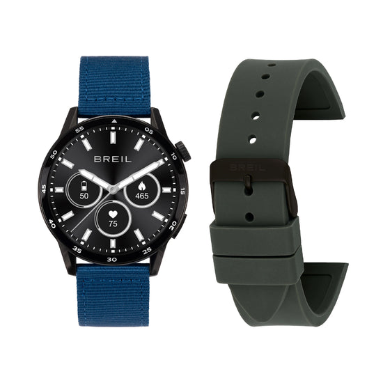 Smartwatch Breil cassa nera con doppio cinturino blu verde MISURA UNICA